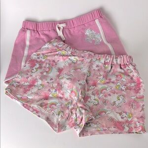 2 for 1 Kids Pink Rainbow Unicorns and Pink Ringer Shorts Set